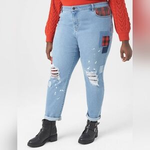 Lane Bryant Signature Boyfriend Light Wash Patchwork Jeans Women's Plus Size 16